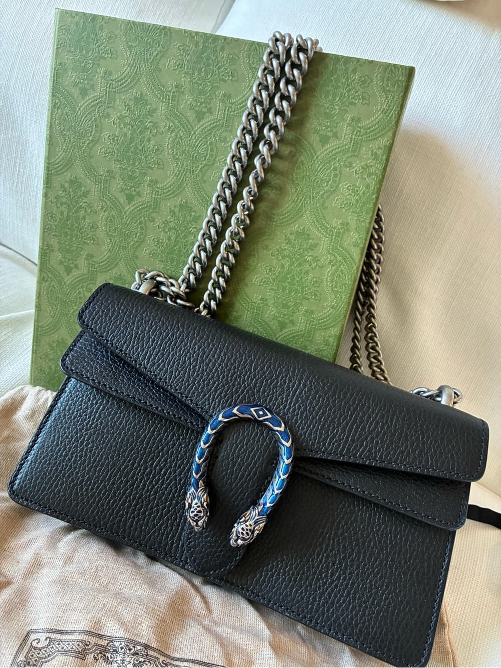 *NIB* Gucci Dionysus Medium Balck Shoulder Bag 🐯 Blue Enamel Tiger Head 💙